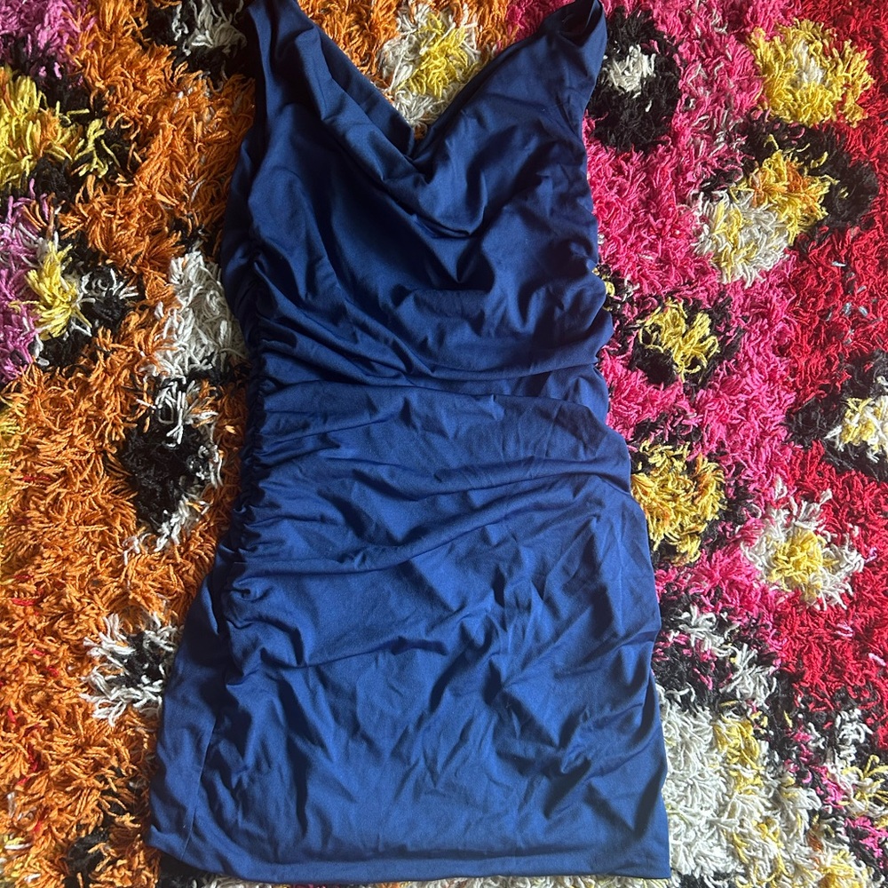 American Threads Navy Cowl Neck Mini Dress